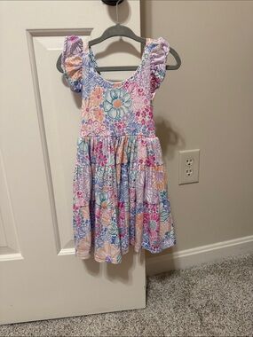 Little Sleepies Pastel Floral Ruffle Sleeve Dress - Pink Blue Peach Lavender